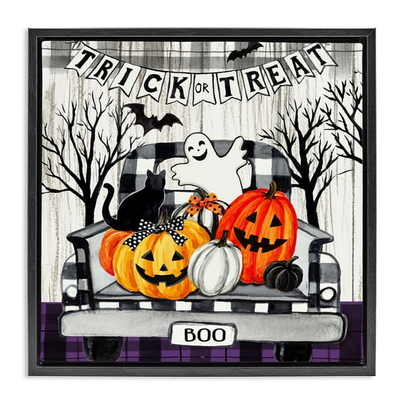 Stupell Industries Halloween Filled Truck Holiday Painting Black Floater Framed Canvas Art Print Wall Art, 18 x 18