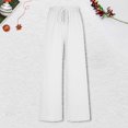 thumbnail image 2 of Arlun Womens Wide Leg Flowy Drawstring Palazzo Linen Pants Summer Beach Casual Elastic High Waisted Loose Trousers Soft Lightweight Breathable Leisure Pant White XL, 2 of 4
