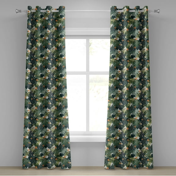 Ambesonne Green Grommet Curtain, Hawaiian Tropical Flora, 50" x 72", Green Dark Teal Orange