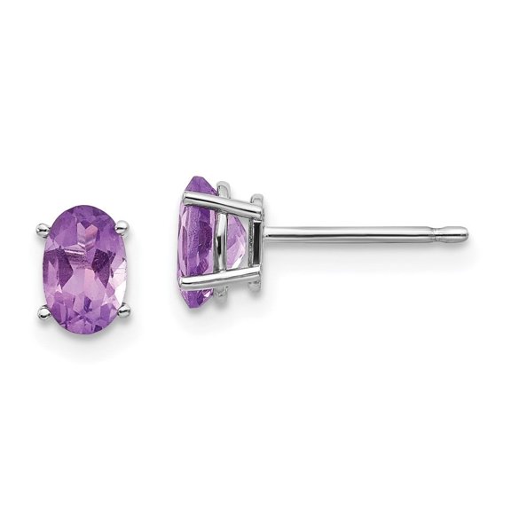 Auriga Fine Jewelry 14K White Gold 6x4 Oval February/Amethyst Stud Earrings for Women (L- 6mm, W- 4mm)