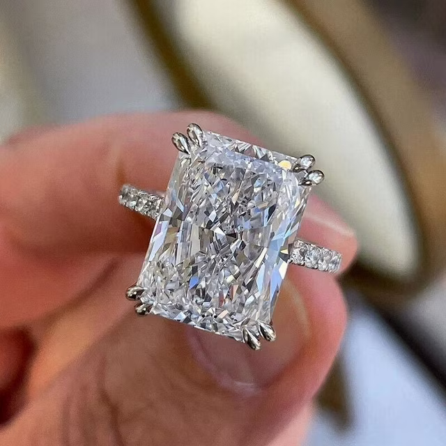 Aishvi Jewels 3 Carat Radiant Cut Moissanite Solitaire Engagement Ring 14K White Gold Plated 925 Sterling Silver
