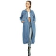 thumbnail image 3 of WSPLYSPJY Women Long Denim Jacket Jean Jacket Trench Coat Light Blue 3XL, 3 of 7