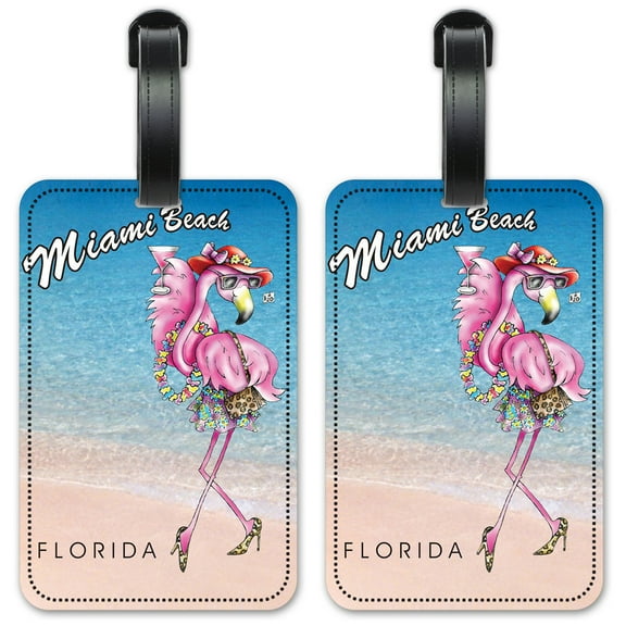 Miami Flamingo: Hers - Luggage ID Tags / Suitcase Identification Cards - Set of 2