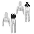 thumbnail image 5 of Sholeno Girls Hip Hop Jazz Dance Outfit Metallic Cropped Hoodie+Tank Top+Pants Disco Party Streewear Silver Black 6, 5 of 6