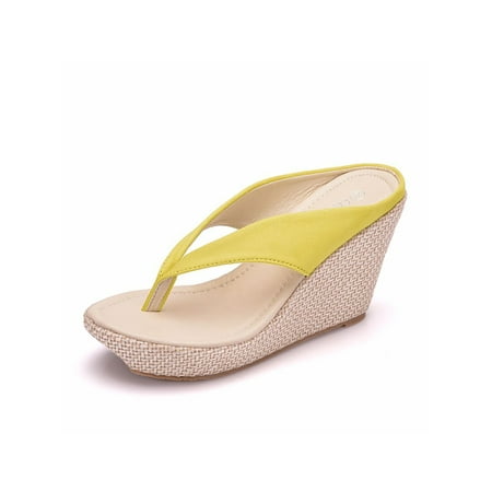 

Tenmix High Heel Wedge Sandals for Women-Comfort Yoga Mat Footbed for Support Flip Flop Thong Platforms for Summer Beach Yellow Tag36=US 5.5(W)/3.5(Y)