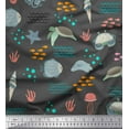 thumbnail image 1 of Soimoi Gray polyester Crepe Fabric Crab & Tortoise Ocean Print Fabric by the Yard 52 Inch Wide, 1 of 3