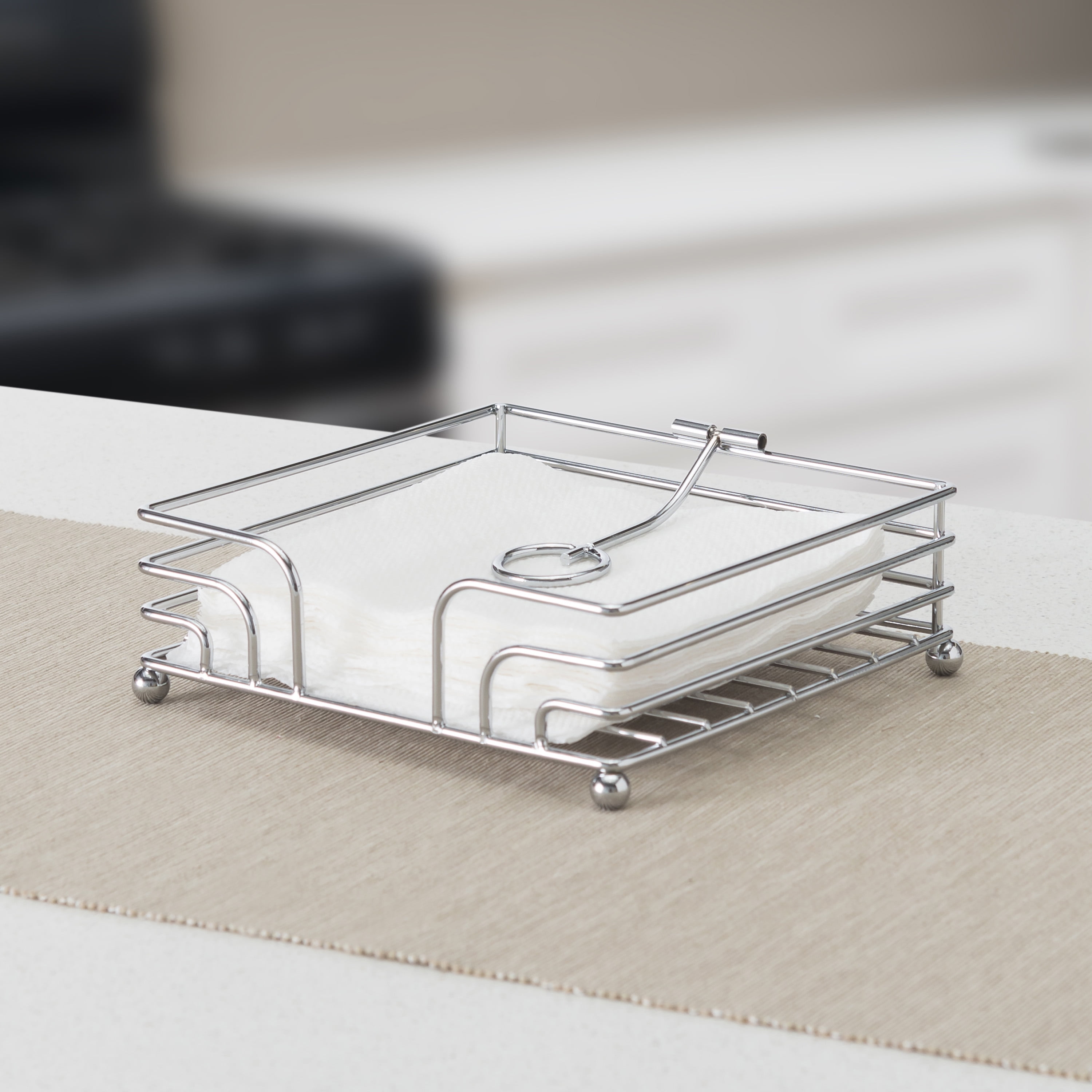 Home Basics Steel Flat Napkin Holder with Weighted Pivoted Arm