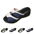thumbnail image 5 of Xfvqtps Slide Sandals for Women Wedge Sandals Peep Toe Double Straps Color Block Leather Summer High Heel Sandals Black, 5 of 5