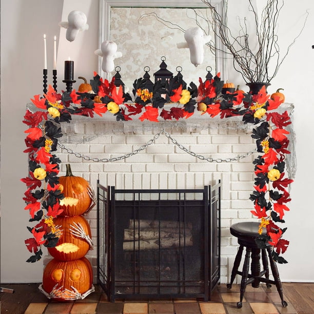 Uuiauoio Halloween Maple Leaf Garland Artificial Rattan Hanging Decor for Indoor Mantel Party Fireplace Wall Decoration