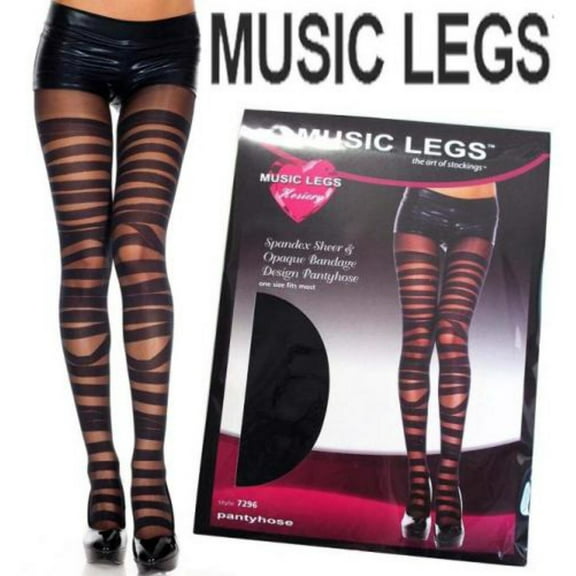 Music Legs Women's 7296-BLACK Bandage Design Spandex Pantyhose - Black