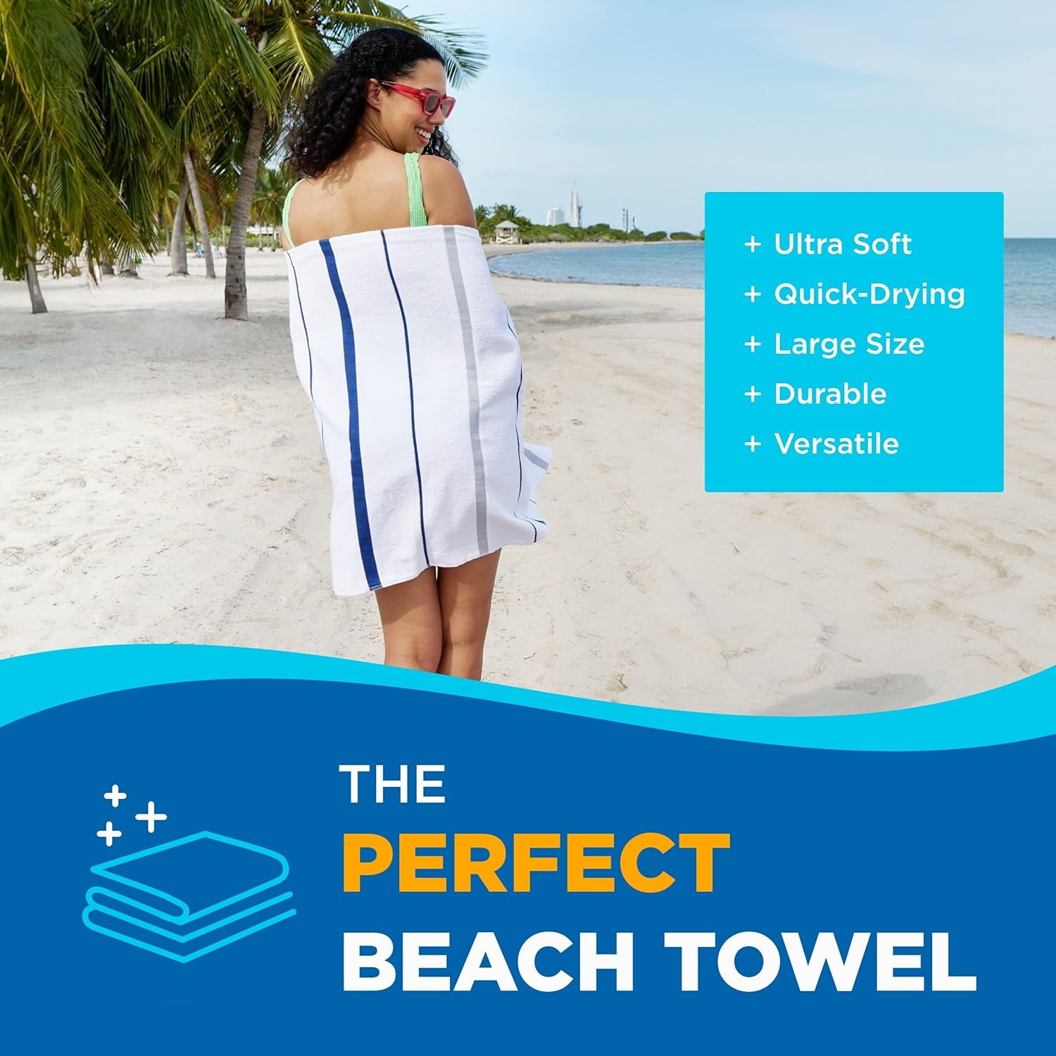 Kaufman - Terry Horizontal Sailor Stripes Beach Pool Towels - Set of 2 Pcs - 30in X 60in - 400 GSM - Luxury Hotel Towels 2-Pack (Navy)
