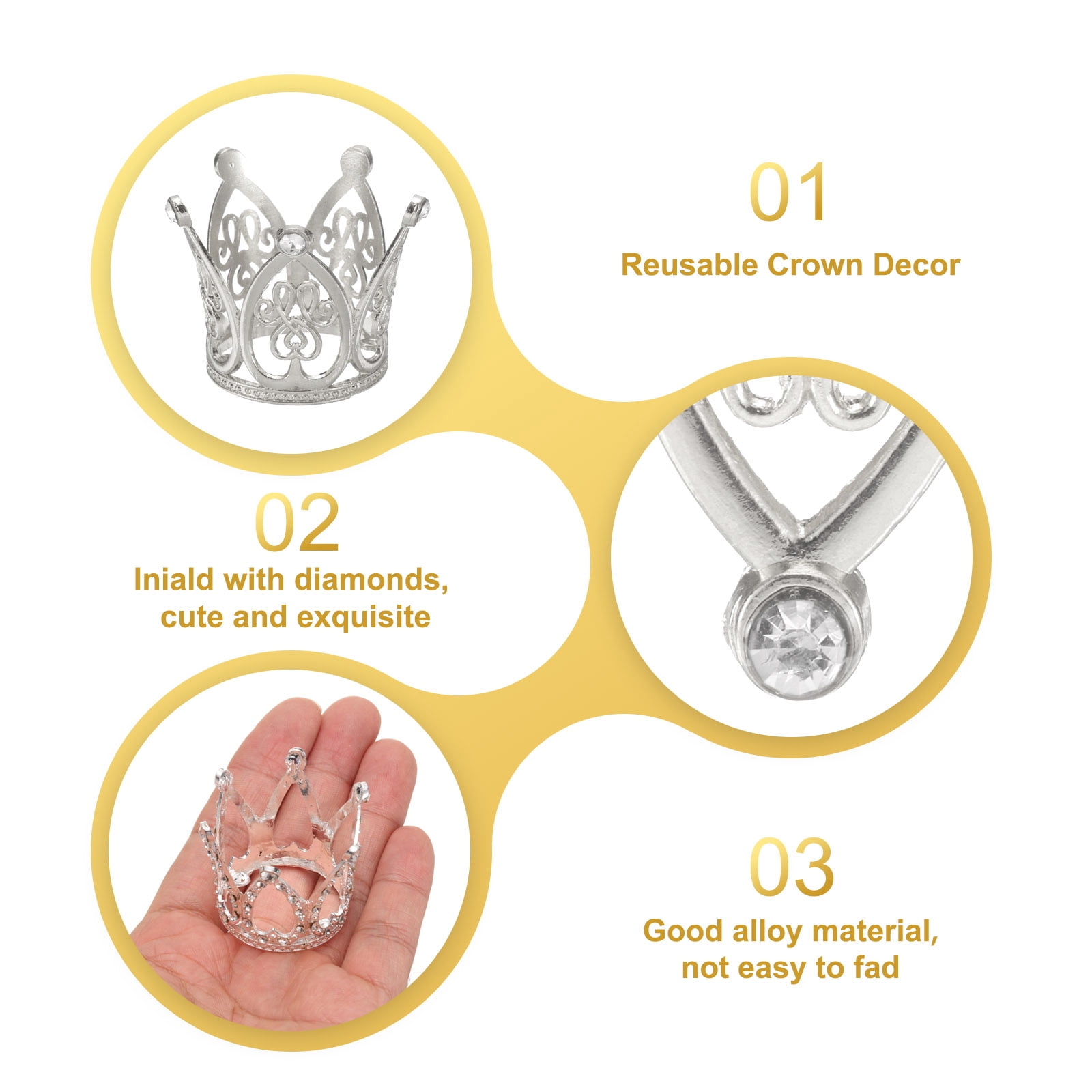 Unique Bargains Mini Crown Cake Toppers, Alloy Princess Tiara for Birthday Cake Silver