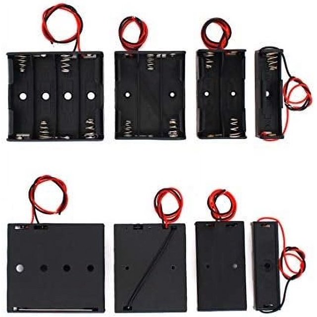 Support de Batterie AIR-AAA Ensemble Boîtier de Rangement avec Cordon Fil 1.5V Support de Batterie 2 Pcs Simple, 2 Pcs 2 Emplacements 3V, 2 Pcs 3 Emplacements 4.5V, 2 Pcs 4 Emplacements 6V Ressort Clip, (8-Pac)