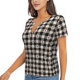 thumbnail image 2 of Zufioo Black Plaid Heart for Women's Deep V-neck Short-sleeved T-shirt, Top with Short Sleeves - with Stainless Steel Buckle, Moisture Wicking, Ideal Home Wear-X-Large, 2 of 2