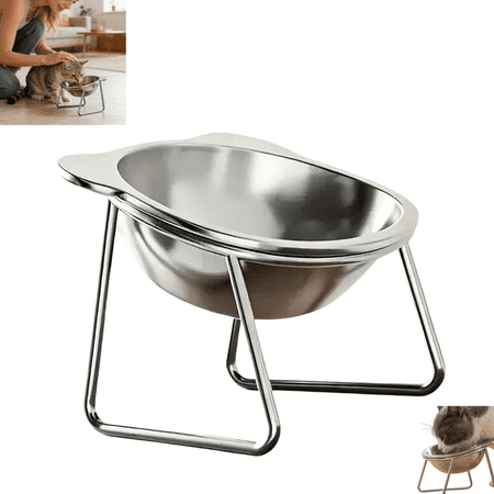 Elevated Tilted Stainless Steel Cat Bowl with Stand, Raised Slanted Pet Feeding Dish for Indoor Cats Daily Food Water Feeding