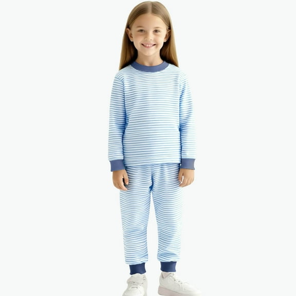 Amidoa Boys Summer 2 Piece Outfits Stripe Cotton Short Sleeve and Casual Short Kids Clothing Set Sky Blue Size 6