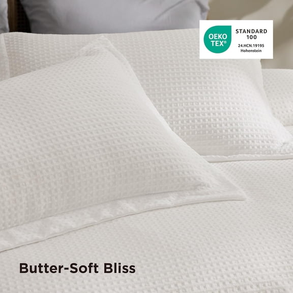 Luxury Waffle Duvet Cover Queen Size - Textured Duvet Cover Set, Soft, Breathable Bedding Set (90"x90") with 2 Pillow Shams for All Season, Irovy White, Comforter Not Included