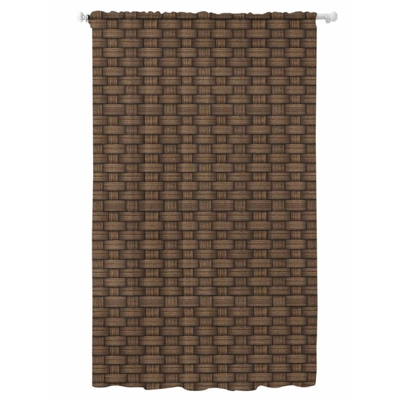 Sheer Curtains 84 Inches Long, Dark Brown Rattan Semi Sheer Curtains Light Filtering Window Treatment, Vintage Abstract Wicker Texture Privacy Voile Drapes for Living Room Bedroom 52x84 Inch