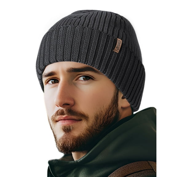 Merino Wool Beanie for Men & Women, Unisex Daily Cuffed Plain Knit Hat, Soft Warm Winter Hat