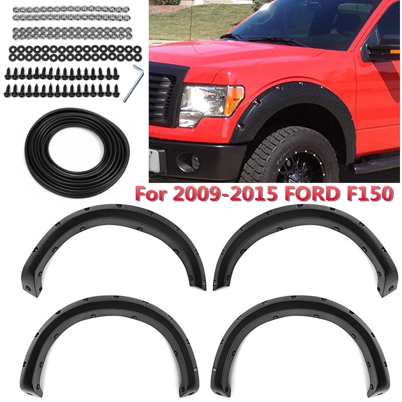 For 2009 2010 2011 2012 2013 2014 2015 Ford F150 4pc Offroad Black Truck Wheel Cover Black Front Rear Car Fender Flares Pocket Rivet Style Body Guard