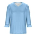 thumbnail image 5 of Jsaierl 3/4 Length Sleeve Womens Tops Casual V Neck Shirts Fashion Solid Petite Blouses Classic Elegant T-shirts Top S-2XL, 5 of 9