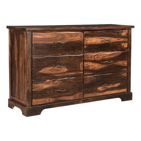 Taran Designs Darcy 6-drawer Live Edge Solid Wood Dresser in Dark Brown