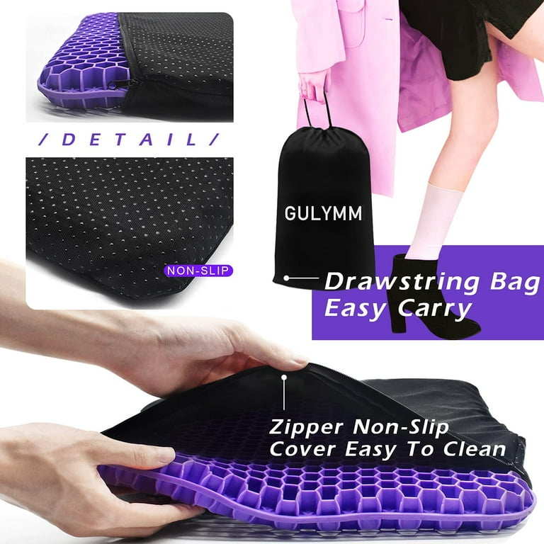 Gel Seat Cushion for Long Sitting Double Thick Gel Seat Cushion with  Non-Slip Cover Gel Seat Cushion for Pressure Sores Breathable Honeycomb  Cushion for Office Chair Wheelchair to Relief Sciatica Pain 