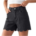 thumbnail image 5 of Women's Y2K Jean Shorts High Waist Loose Scalloped Hem Denim Shorts Soft Stretch Vintage Jeans with Pockets Daily Travel Casual Outfits Black, 5 of 8