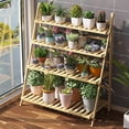 thumbnail image 3 of Planter Shelf Flower Stand Entryway Porch 2 Tiers Bamboo Patio Balcony Livingroom Wooden Flowerpot Holder, 3 of 13