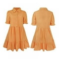 thumbnail image 5 of PENGXIANG Femmes Robe d'Été Manches Courtes Bouton Volant Manches Mini Robe Couleur Unie Coupe Ample Courte Robe Plissée Fluide, 5 of 5