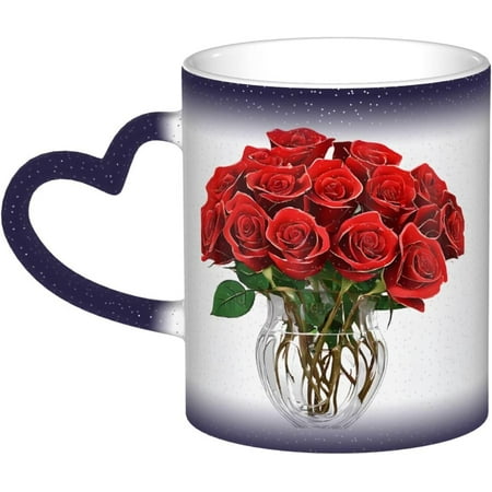 

(red roses) 11 Oz Color Changing Mug Heat Sensitive Mug Color Changing Coffee Cup Funny Print Mug Novelty Gift for Holiday and Birthday