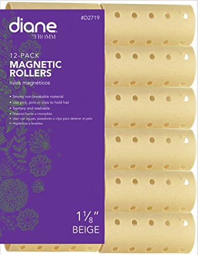 Diane Magnetic Hair Roller, Beige, 1 1/8 Inch, Strong material, unbreakable material, curls, perm, holds hair in place, perfect for any hair style, sanitary, washable, 1 1/8