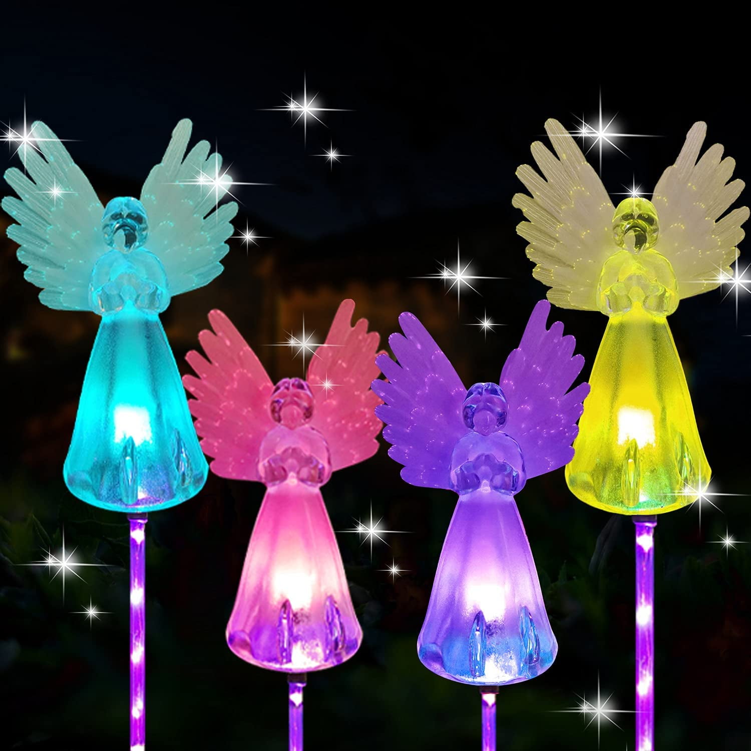 Landscape Path Lights Angel Lamp Solar Lawn Light Outdoor Garden Angel Gifts Decorations for Memorial Garden Backyard Lawn Pathway Grave 2 Pack Multi-Color Changing