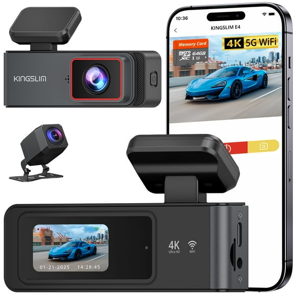 Tarjeta SD Dash Cam Kingslim 4K frontal y trasera de 64 GB WiFi 5G