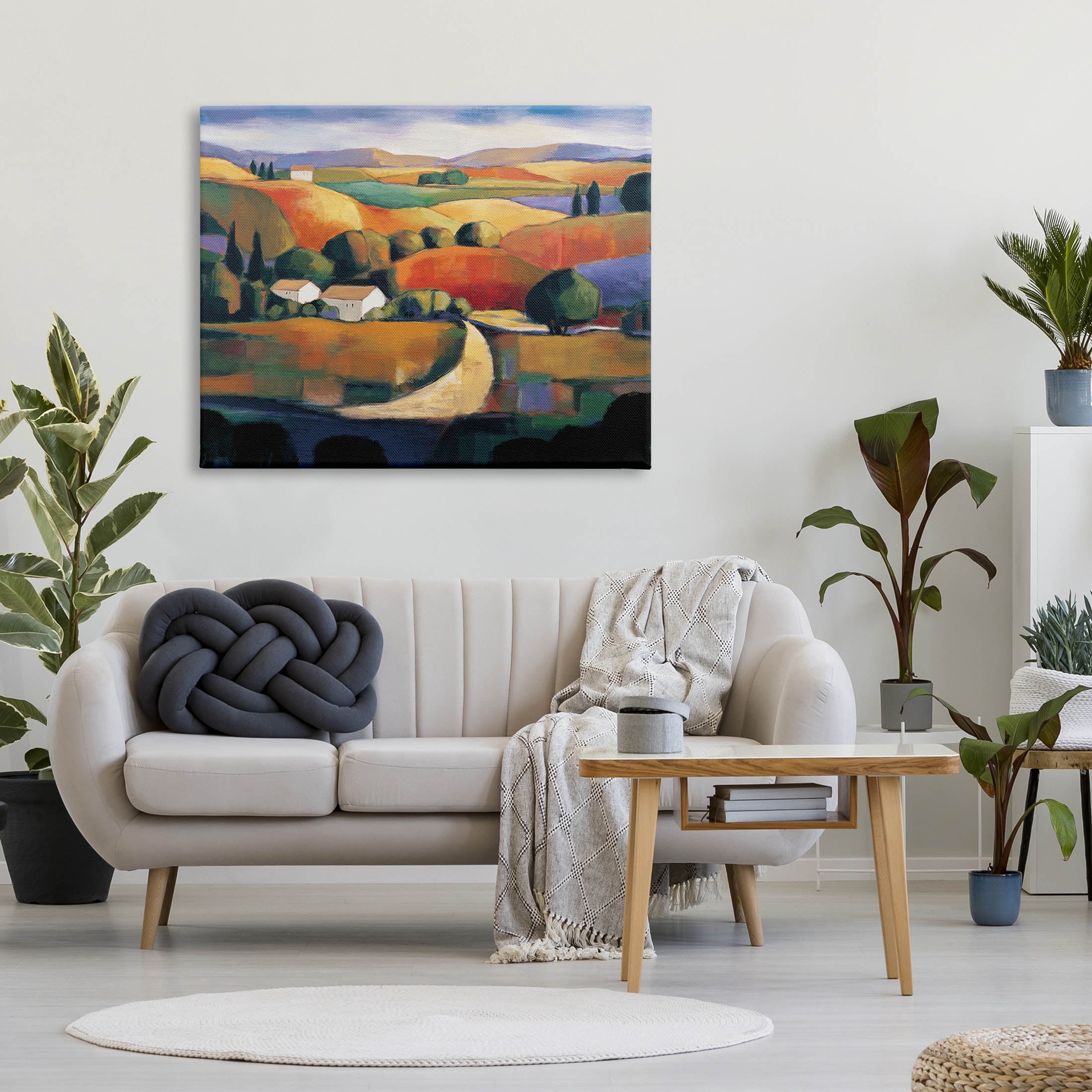 Modern Rolling Hills Countryside Landscape Painting Gallery Wrapped Canvas Print Wall Art