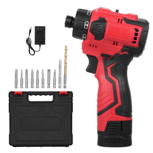 Juego de taladro inalámbrico y destornillador de impacto de 16,8 V, destornillador de litio, par ajustable, 2 modos de control de velocidad