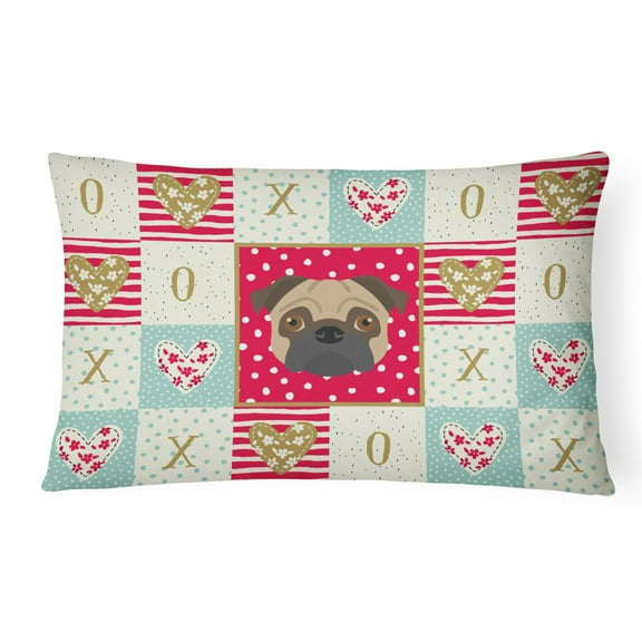 Carolines Treasures CK5231PW1216 Pug Love Canvas Fabric Decorative Pillow Red 12HX16W multicolor