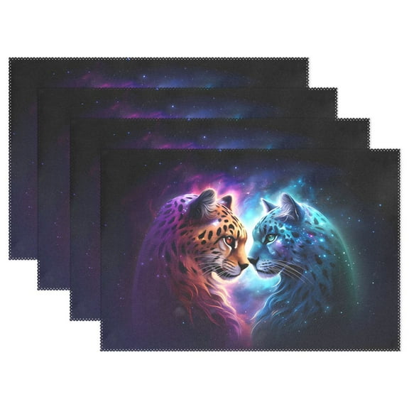 Leopard Cheetah Fight 12×18 inch Placemats Heat Resistant Washable Foldable Rectangular Placemats Set Decoration Indoor Outdoor for Kitchen Dining Table 1PC