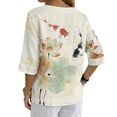 thumbnail image 2 of Xoenoiee Koi Fish Lotus Leaves Print Summer Linen Shirts for Women Button Down V Neck 3/4 Sleeve T-Shirt Blouse Casual Loose Basic Tunic Tops 2026, 2XL, 2 of 7