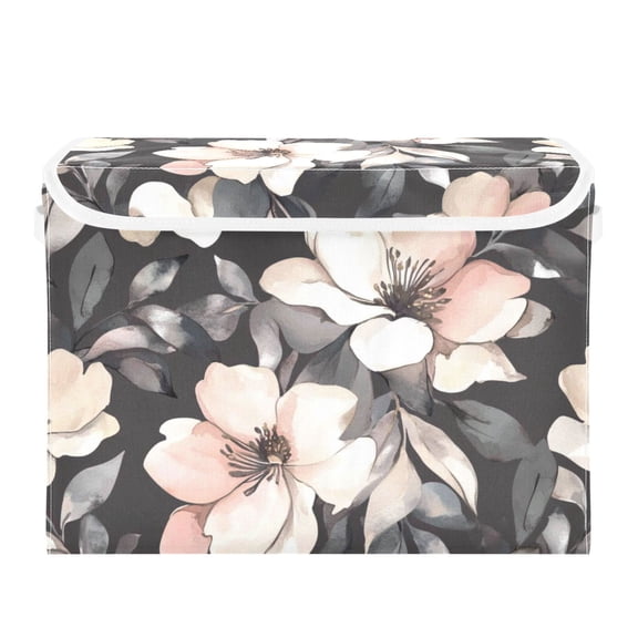 Elegant Pink Blossom Pattern Large Storage Bins with Linen Collapsible Lid Storage Box 16.7 x 12.6 x 11.8in