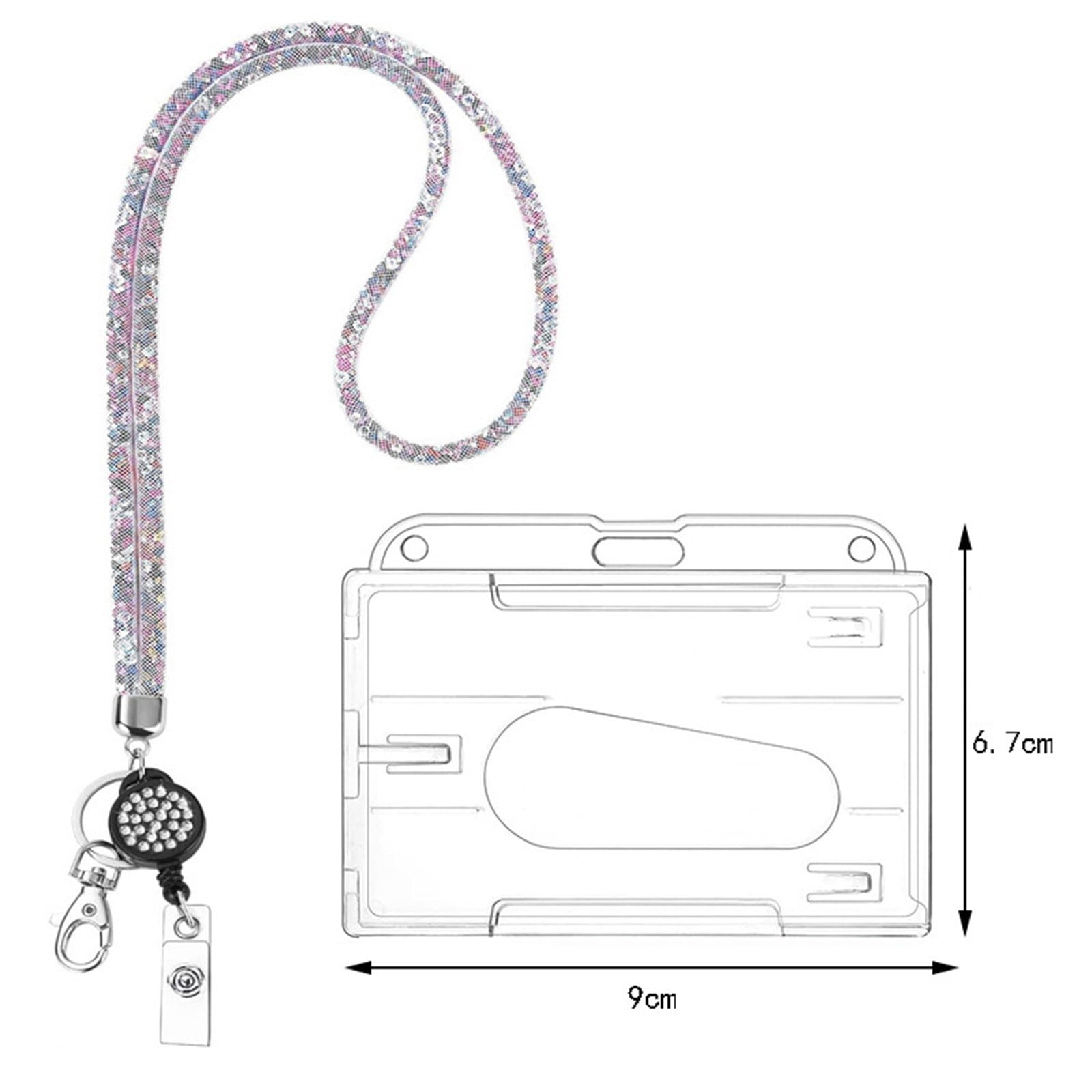 SLUOHZXI Lanyards for ID Badges- Bling Badge Lanyard with ID Badge Holder Retractable Crystal Teacher Lanyard Retractable Keychain Cruise Ship Lanyards for Women,Transparent PC Case Protector