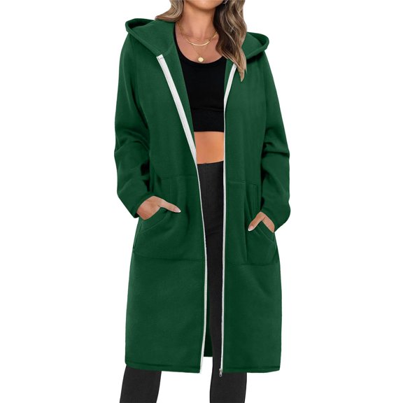 Women Casual Zip up Hoodies Sweatshirt Long Hoodie Jacket Oversized Fall Winter Coats Fashion Women's Solid Color Long Coat Classic Slim Overcoat with Pocket Lightweight Cardigans for Women
