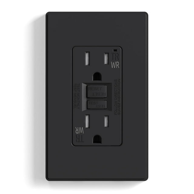 czcpp-GFCI Prise Extérieure, Prise Électrique GFI Auto-Testée 15 Amp avec Design Mince, Réceptacle GFCI Résistant aux Intempéries et aux Taches, Réceptacle de Faille avec Plaque Murale, Certifié UL, Noir Mat, 1 Pack