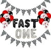 Fast One Racing Birthday Party Decorations, Race Car 1st First Birthday Party Supplies for Boy Girl Kids, Let?s Go Racing Chequered Checkered Black and White Pennant Banner Flags Baby Shower