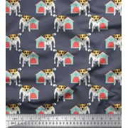 Soimoi Rayon Fabric Hut & Jack Russell Terrier Dog Printed Craft Fabric by The Yard 56 Inch Wide