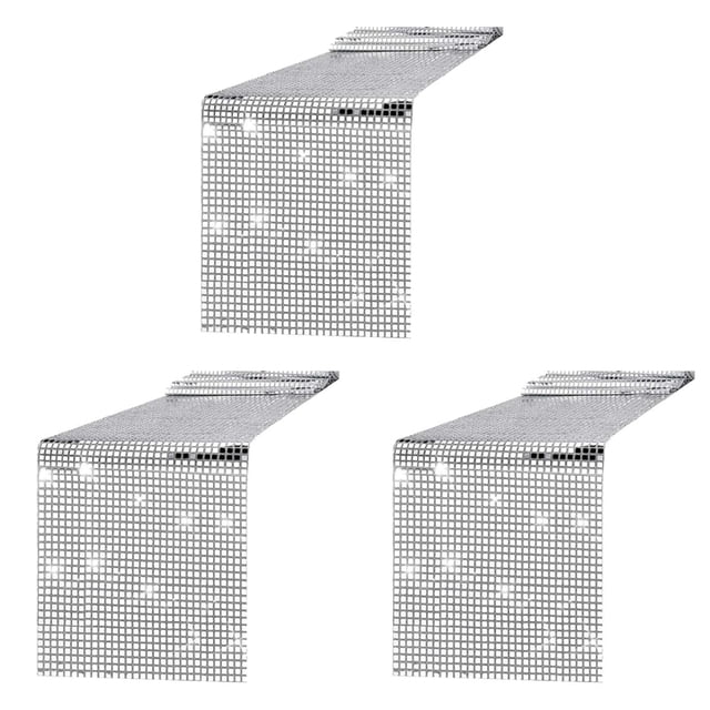 3X Camino de Mesa para Fiesta Disco, Camino de Mesa de Aluminio Plateado con Espejo, Cubierta de Mesa MetáLica Brillante para Fiesta de Baile Disco, Boda