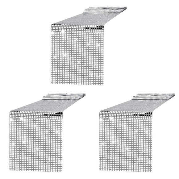 3X Disco Table Runner Mirror Silver Foil Table Runner Glitter Metallic Table Cover for Disco Dance Wedding