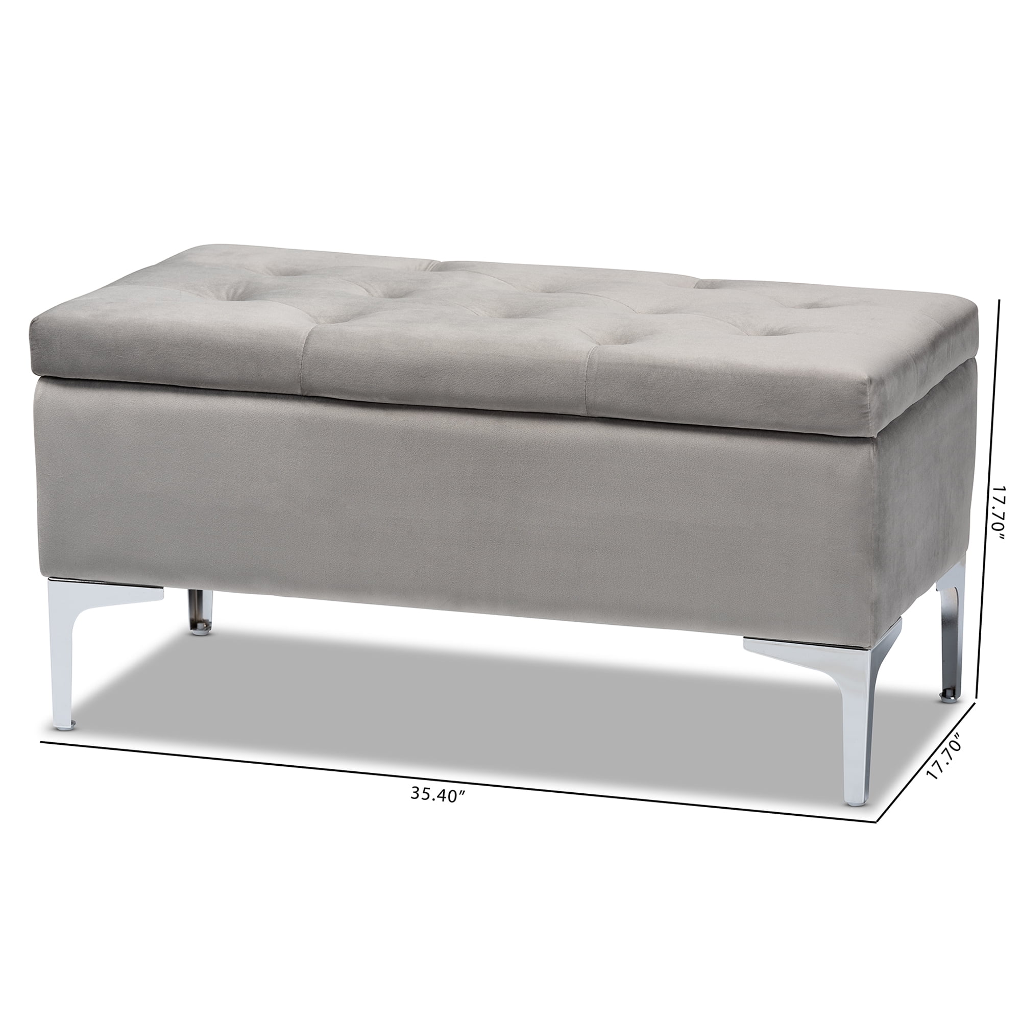 Baxton Studio Mabel Modern and Contemporary Transitional Grey Velvet Fabric Upholstered Silver Finished Storage Ottoman