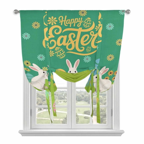 Happy Easter Balloon Curtains for Living Room/French Door, Rabbits Eggs Spring Daisy Floral Grass Green Tie Up Curtains 63 Inch Length Energy Saving Kitchen Curtains Shades for Windows 42"x63"