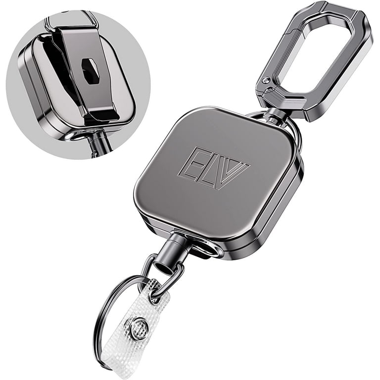  ELV Self Retractable ID Badge Holder Key Reel, Heavy Duty  Metal Body, 30 Inches Dyneema Cord, Carabiner Keychain with Belt Clip, Hold  Up to 15 Keys and Tools : Office Products